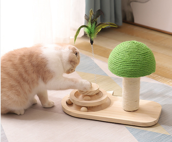 ForestPlay - Wooden Cat Tree with Sisal Ball Toys | Scratch & Play Haven