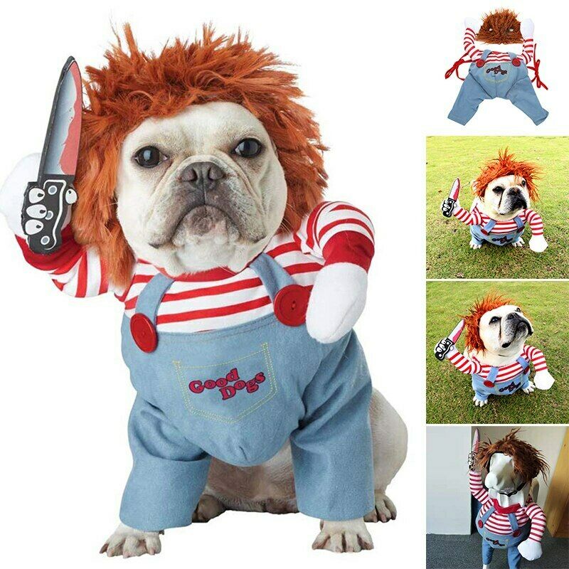 FrightFur - Halloween Dog Costume | Adjustable Funny Cosplay with Wig and Foam Knife