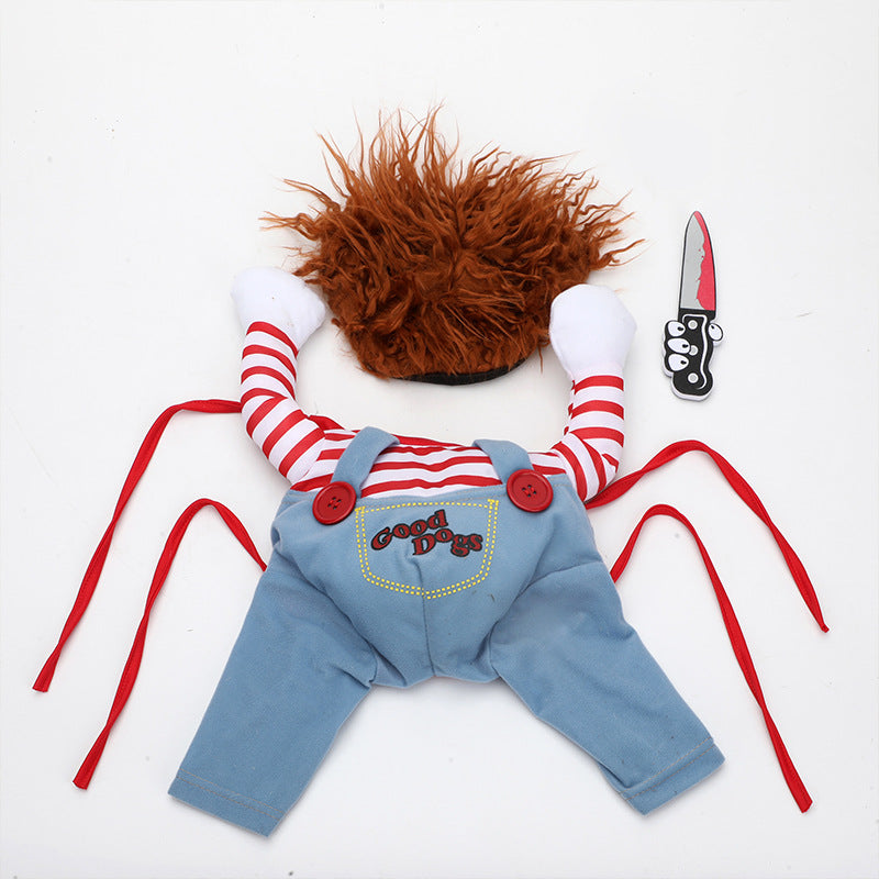 FrightFur - Halloween Dog Costume | Adjustable Funny Cosplay with Wig and Foam Knife