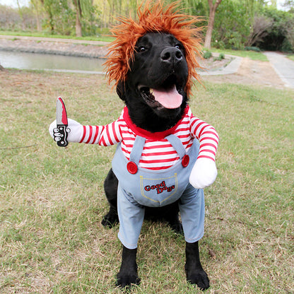FrightFur - Halloween Dog Costume | Adjustable Funny Cosplay with Wig and Foam Knife