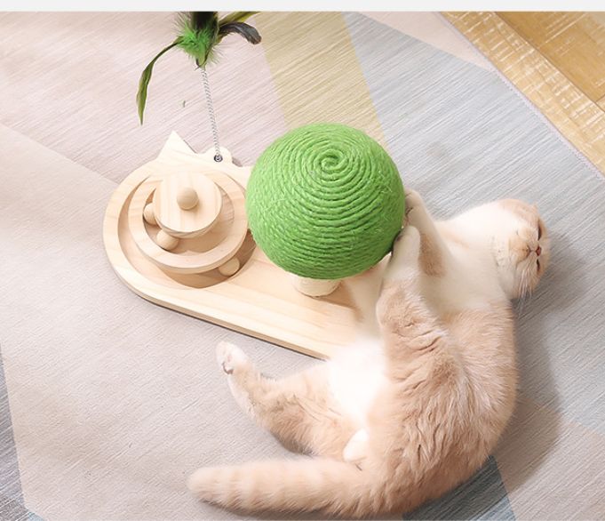 ForestPlay - Wooden Cat Tree with Sisal Ball Toys | Scratch & Play Haven